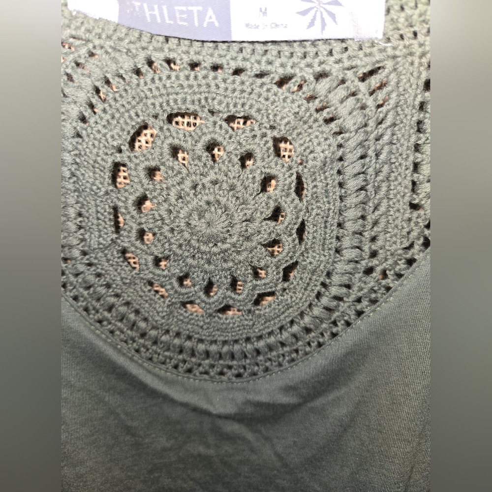 NWOT Women's Atleta Sage Green Lined Crochet Dress Cap Sleeves Size Medium - Picture 11 of 14
